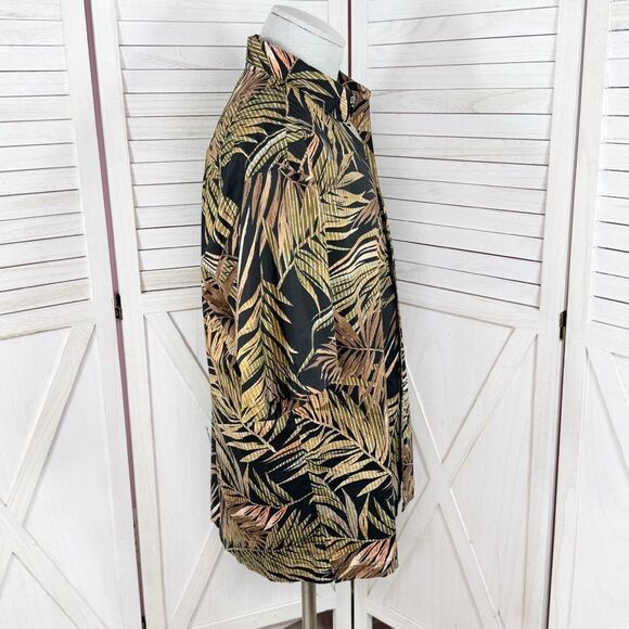 Tori Richard Tropical Palm Leaf Hawaiian Camp Shirt Black Tan Green Large - Picture 3 of 11